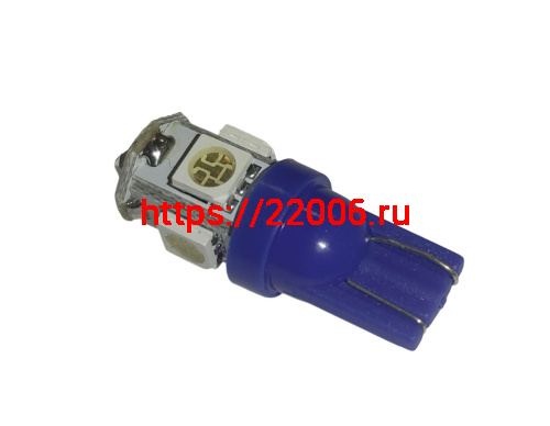 Лампа светодиодная (LED) 12V T10 (W2,1х9,5d) 5SMD 1,2W чип 3528 синяя фото 2 Лампа светодиодная (LED) 12V T10 (W2,1х9,5d) 5SMD 1,2W чип 3528 синяя фото 2