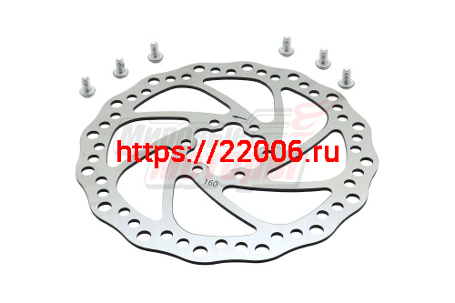 Диск тормозной вело 160 мм 6 отв.,диаметр крепл.винтов 44 мм Диск тормозной вело 160 мм 6 отв.,диаметр крепл.винтов 44 мм