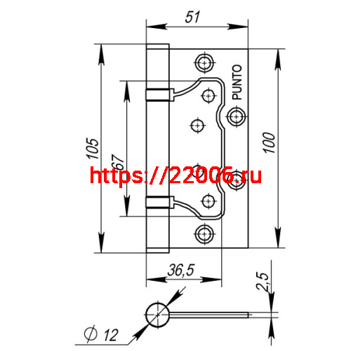 Петля Punto (Пунто) универсальная без врезки IN4200W CFB (200-2B 100x2,5) кофе глянец фото 3